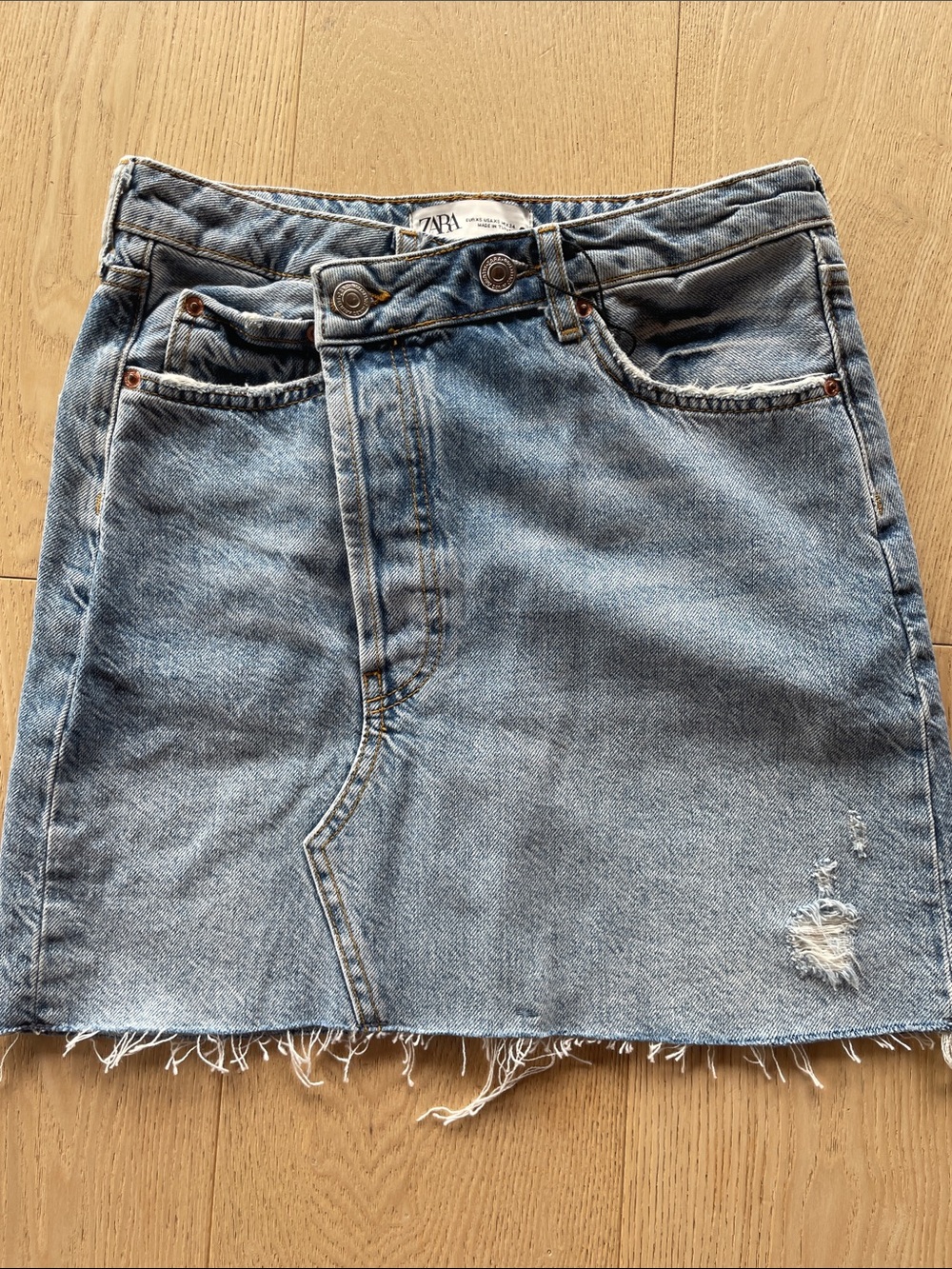 Zara Blue Distressed Denim Mini Skirt